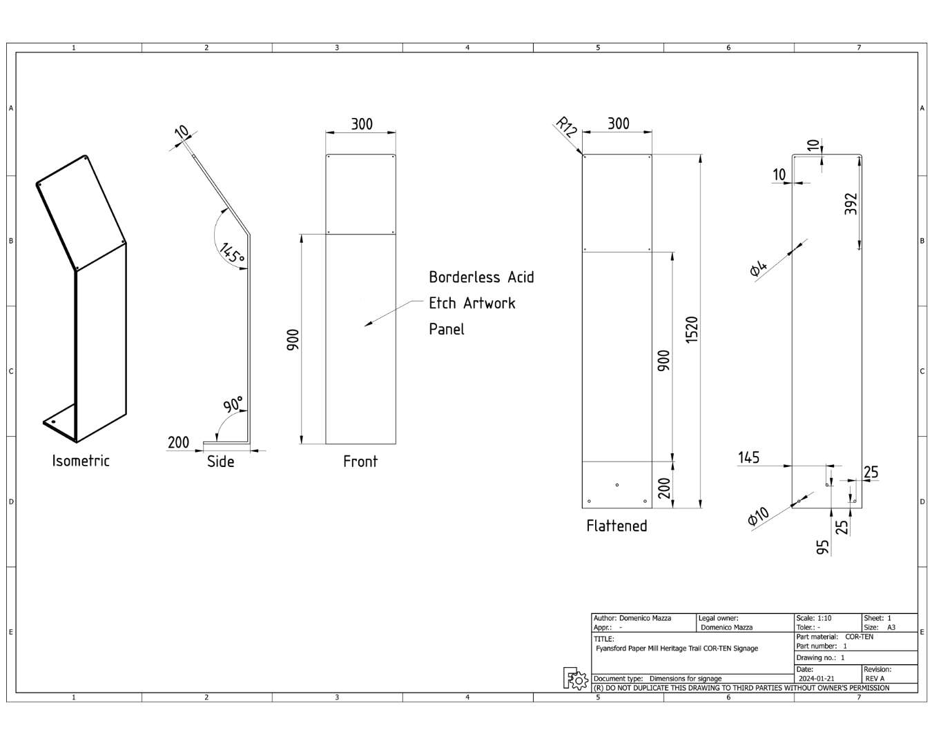 Corten steel signage CAD design